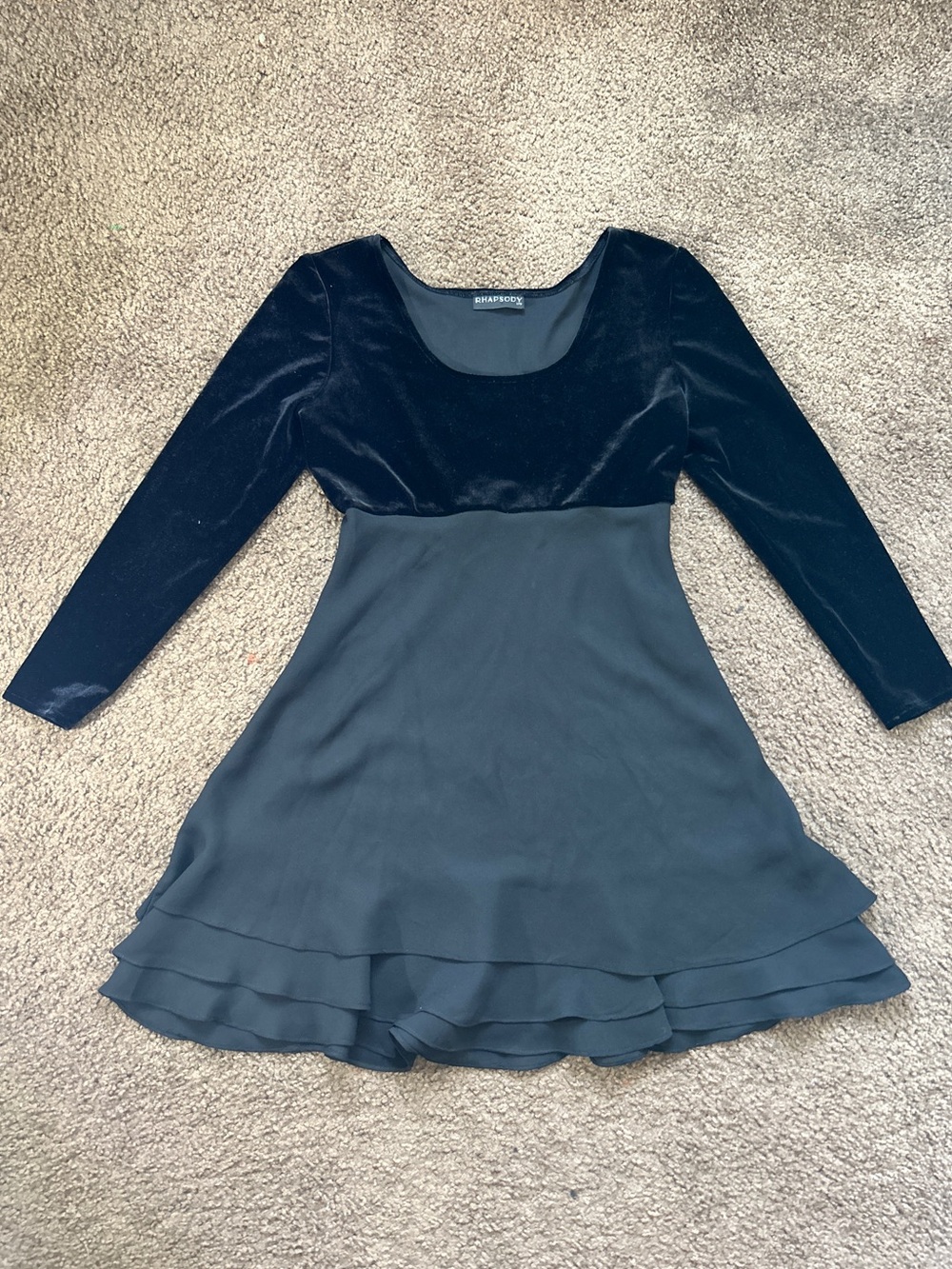 Rhapsody Black Velvet Bodice Long Sleeve Skater Dress